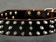 Leather spiked dog collar-3 Rows of spikes for large breeds