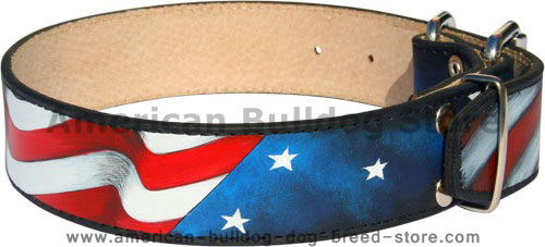American Bulldog Leather Dog Collar -Hand painted by our artists
