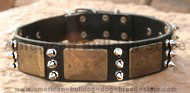 Gorgeous War Dog Leather Dog Collar with bras plates+3 spikes Gorgeous War Dog Leather Dog Collar with bras plates+3 spikes