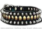3 rows leather spiked and studded dog collar