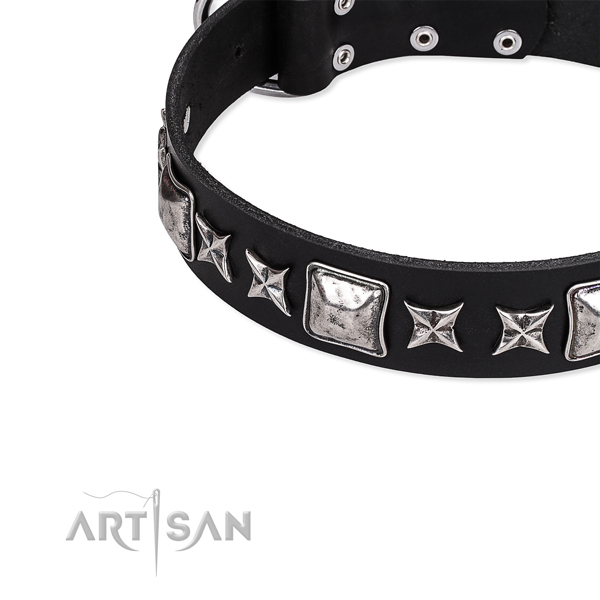Genuine leather dog collar with studs for comfortable wearing