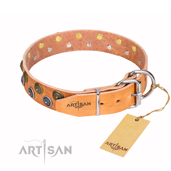 Top notch full grain genuine leather dog collar for walking