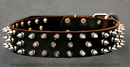 Leather spiked dog collar-3 Rows of spikes for large breeds