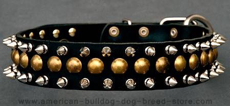 3 rows leather spiked and studded dog collar