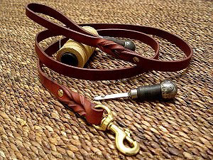 Handcrafted leather dog leash for walking and tracking for American bulldog 