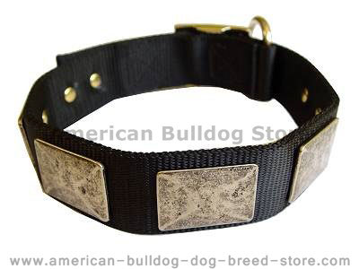Nylon dog collar for large and medium breeds with vintage plates - Click Image to Close
