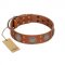 "Sun Rise Noon" FDT Artisan Tan Leather American Bulldog Collar with Unique Design