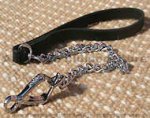 Quality dog leash with leather handle and Herm Sprenger chain and snap hook