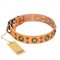 'Sophisticated Glamor' FDT Artisan Tan Leather American Bulldog Collar with Wonderful Old-Bronze Plated Decorations