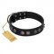 "Silver Medallions" Mod FDT Artisan Black Leather American Bulldog Collar with Round Plates
