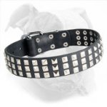 Silver Pyramid Leather American Bulldog Collar for Fashion Walking