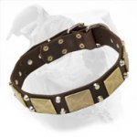Fashion Leather Dog Collar with Large Plates and Pyramids for American Bulldog Walking