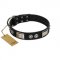 "Grand Wear" FDT Artisan Black Leather American Bulldog Collar with Shining Plates and Spiked Studs