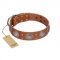 "Far Star" FDT Artisan Tan Leather American Bulldog Collar with Engraved Studs