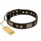 "Passion for Style and Beauty" FDT Artisan Decorated Black Leather American Bulldog Collar