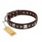 "Perfect Impression" FDT Artisan Brown Leather American Bulldog Collar with Square Studs - 1 1/2 inch (40 mm) Wide