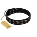 "Black Jack" Stylish Handmade FDT Artisan Black Leather American Bulldog Collar