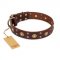 "Caprice of Fashion" FDT Artisan Brown Leather American Bulldog Collar with Round Decorations