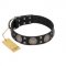 "Sun in Shining" Modern FDT Artisan Black Leather American Bulldog Collar with Studs and Stars