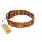 "Rockin' Doggie" FDT Artisan Tan Leather American Bulldog Collar Adorned with Stars and Skulls
