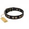 "Golden Artifact" FDT Artisan Black Leather American Bulldog Collar with Old-bronze Covered Medallions