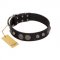 "Tricky Ricky" FDT Artisan Black Leather American Bulldog Collar Adorned with Silver-Like Conchos