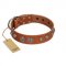 "Era Infinitum" FDT Artisan Tan Leather American Bulldog Collar Adorned with Chrome-plated Circles