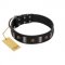 "Pirates' Symbol" Fashionable FDT Artisan Black Leather American Bulldog Collar with Silver-Like Plates and Gold-Like Skulls