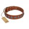 "Velvet Kiss" Handmade FDT Artisan Tan Leather American Bulldog Collar with Vintage Medallions