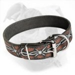 Handpainted Adjustable Leather Canine Collar for American Bulldog Walking and Training