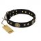 "High Fashion" FDT Artisan Studded with Plates Black Leather American Bulldog Collar