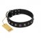 "Black Knight" Handmade FDT Artisan Black Leather American Bulldog Collar with Silver-Like Studs