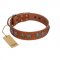 "Luxurious Life" Premium Quality FDT Artisan Tan Leather American Bulldog Collar with Round Adornments