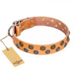 "Precious Sparkle" FDT Artisan Tan Leather American Bulldog Collar