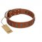 "Silver Century" Fashionable FDT Artisan Tan Leather American Bulldog Collar with Silver-Like Plates
