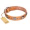 "Glamour Finery" FDT Artisan Female American Bulldog collar of natural leather with stylish old-looking circles