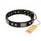 "Pirates Gold" FDT Artisan Black Leather American Bulldog Collar with Old Silver Look Plates and Skulls