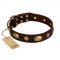 "Hebe's Jewel" FDT Artisan Brown Genuine Leather American Bulldog Collar