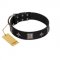 "Black Cavalier" Handmade FDT Artisan Black Leather American Bulldog Collar with Silver-Like Stars and Large Plates