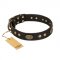 "Perfect Tracery" FDT Artisan Black Leather American Bulldog Collar with Old Bronze Look Plates and Circles