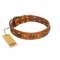 "Call of Feat" FDT Artisan Tan Leather American Bulldog Collar with Old Bronze-like Studs and Oval Brooches