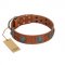 "Blue Sands" FDT Artisan Tan Leather American Bulldog Collar with Silver-like Studs and Round Conchos with Stones
