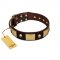 "Heavy Metal" FDT Artisan Brown Leather American Bulldog Collar with Old Bronze-like Skulls and Plates
