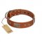 "Great Obelisk" Handcrafted FDT Artisan Tan Leather American Bulldog Collar with Large Plates and Pyramids
