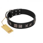 "Silver River" Designer Handmade FDT Artisan Black Leather American Bulldog Collar
