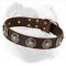 Daily American Bulldog Gear - Leather Canine Collar with Silvery Studs & Blue Stones