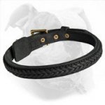 Leather Dog Collar with Braided Decoration for American Bulldog Walking and Training