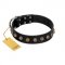 "Inky Prettification" FDT Artisan Black Leather American Bulldog Collar with One Row of Studs