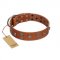 "Road Rider" FDT Artisan Tan Leather American Bulldog Collar with Old Silver-like Skulls and Medallions