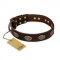 "Chocolate kiss" FDT Artisan Leather American Bulldog Collar with Old Bronze Look Oval Plates